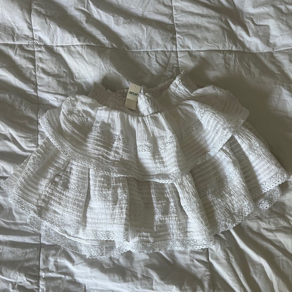 NWT Aerie Rock 'n' Ruffle Mini Skirt Size XS white